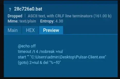 Αρχείο BAT που δημιουργήθηκε στην αρχή της επίθεσης (πηγή: any.run)